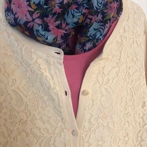 MERONA Cream Lace Cardigan Sweater, Size XXL